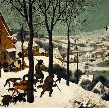 Hunters in snow painting